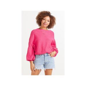 Free People Found My Friend Hot Pink Boucle Sweater Size Small Puff Sleeve